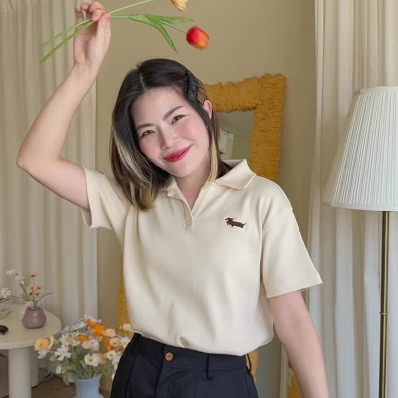 Polo Cropped : Cream - เสื้อยืดผู้หญิง - วัสดุอื่นๆ สีเหลือง