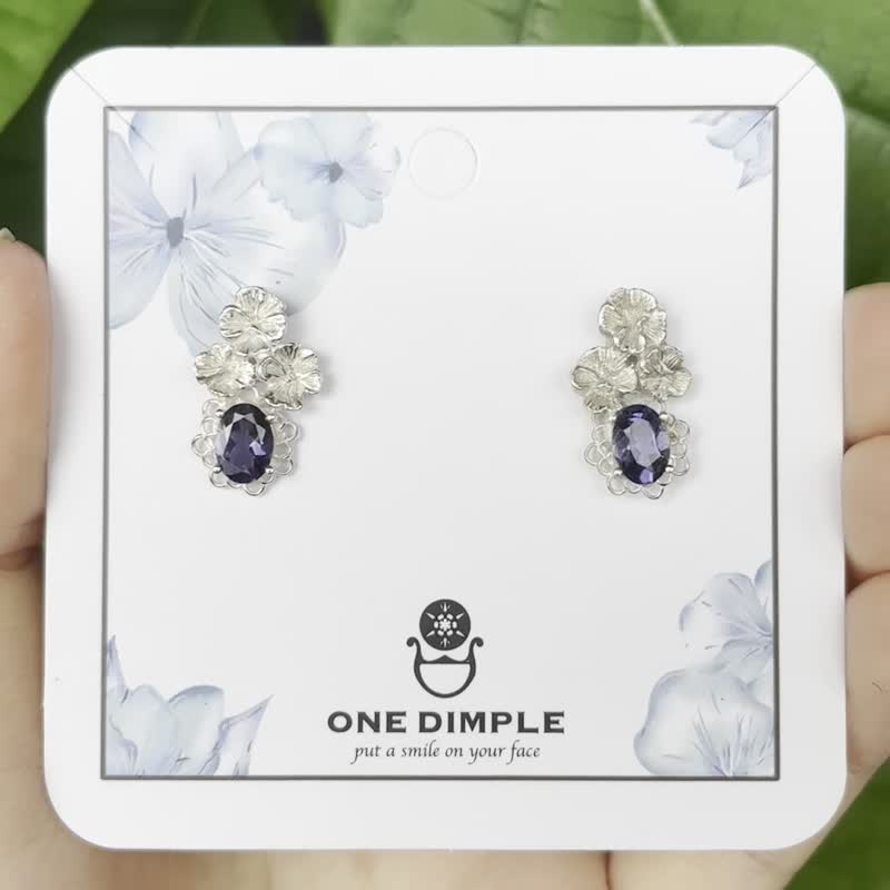 Pansy lace cordierite earrings and studs in 925 Silver - Earrings & Clip-ons - Sterling Silver 