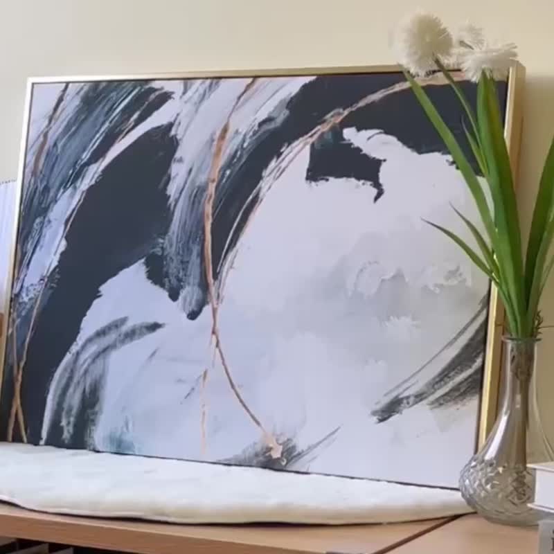行墨II - 質感黑白抽象畫/客廳佈裝飾/新年佈置/入厝禮/簡約擺設 - 海報/掛畫/掛布 - 棉．麻 多色