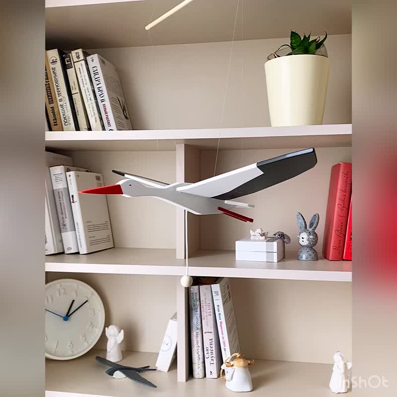 New baby symbol - Stork. Flying baby mobile. Nursery decor flying crib mobile - 寶寶/兒童玩具/玩偶 - 木頭 白色