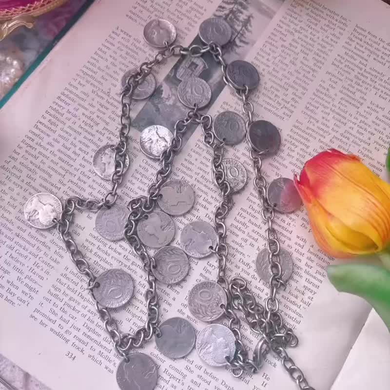 1998 French Franc Coin Necklace/Belt Chain Handmade Versatile Accessory Year of the Horse Gift - Necklaces - Silver Silver
