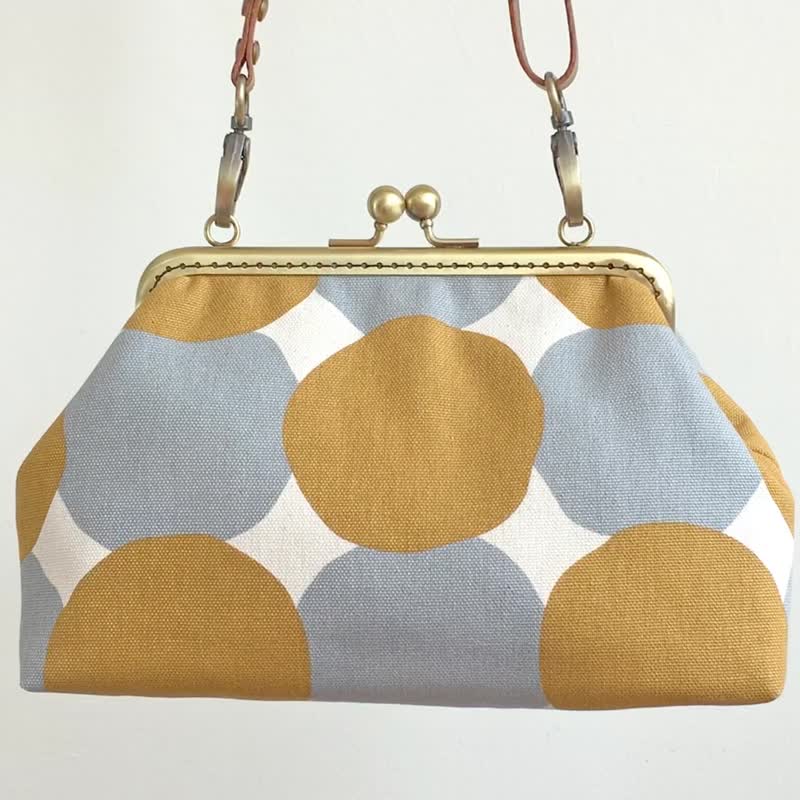 Mouth gold bag water-repellent canvas bag large dot one-shoulder cross-body bag yellow gray - Messenger Bags & Sling Bags - Cotton & Hemp Yellow