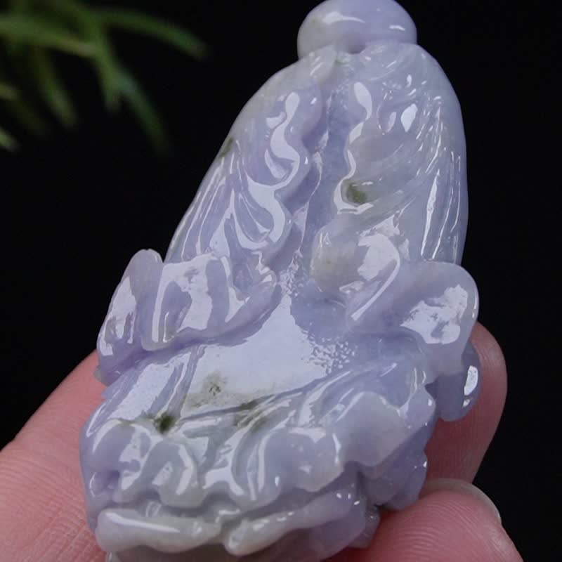 紫羅蘭飄綠花巧雕白菜項鍊 | 天然緬甸玉A貨翡翠 | 送禮 - 項鍊 - 玉石 紫色