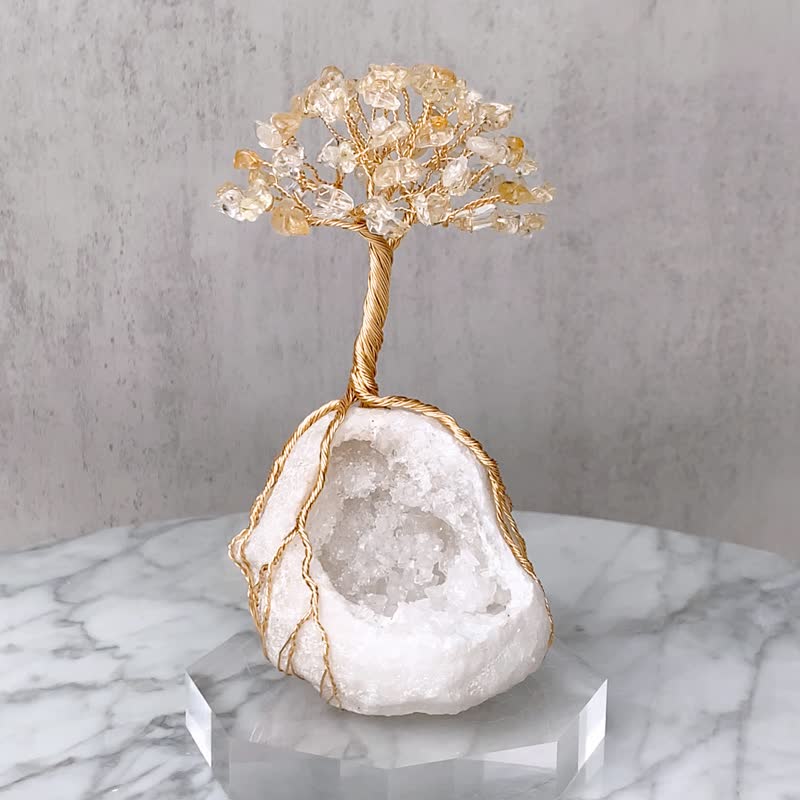 聚寶盆水晶樹 // 黃水晶 白晶洞 // 招財 豐盛 // 贈底座 - 擺飾/家飾品 - 水晶 金色
