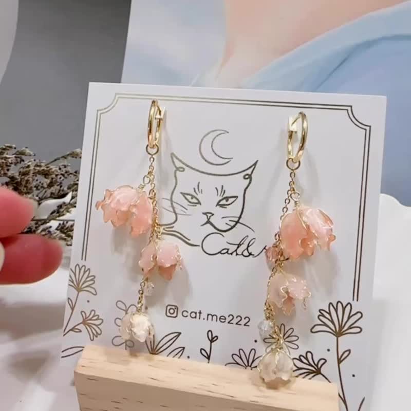 Dream flower language·Dangle flower earrings - ต่างหู - ทองแดงทองเหลือง สึชมพู