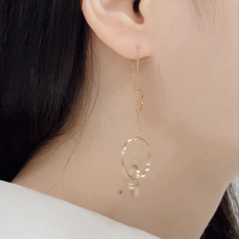 Pendant round 14K gold 316 medical steel pin earrings/anti-allergic Stainless Steel light jewelry - ต่างหู - สแตนเลส สีทอง