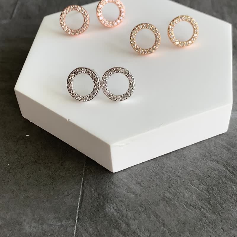 Small hoop diamond earrings (three colors in total) medical steel needle earrings - Earrings & Clip-ons - Rose Gold Gold