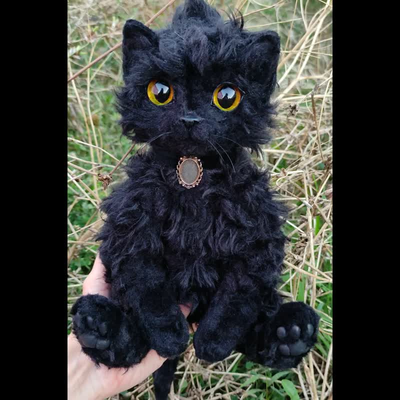 黒猫、手作りのテディ子猫、アートドール、リアルなぬいぐるみ、OOAK