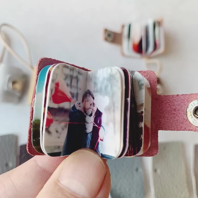 皮革照片鑰匙扣 - 帶照片的皮革鑰匙扣 - 完美的情人節或結婚週年 - 鑰匙圈/鑰匙包 - 真皮 咖啡色