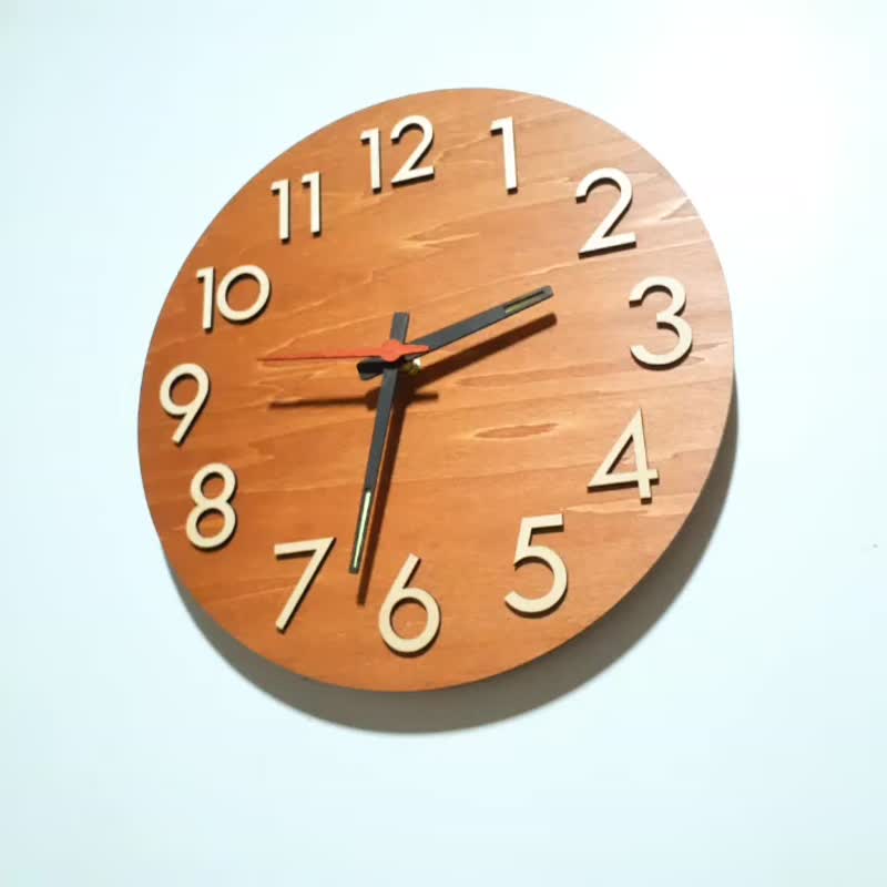 Simple handmade wooden creative clock - digital circle - นาฬิกา - ไม้ สีนำ้ตาล