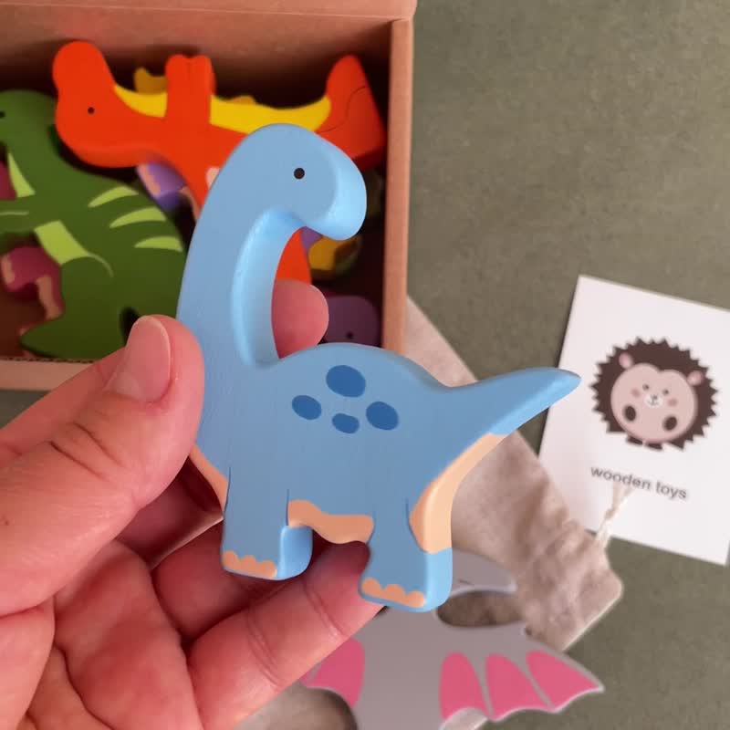 木製恐龍動物手繪玩具公仔寶寶 - 寶寶/兒童玩具/玩偶 - 木頭 