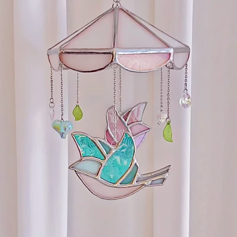 Hummingbird Garden Suncatcher, Handmade, Stained Glass, Home decor - Items for Display - Glass Multicolor