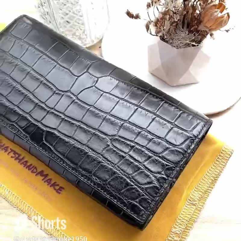 French crocodile leather foldable long wallet - กระเป๋าสตางค์ - หนังแท้ หลากหลายสี