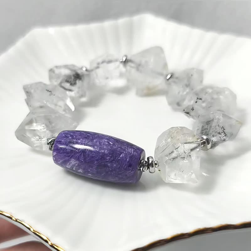 頂級紫龍晶 赫基蒙閃靈鑽 智慧 招財 收藏 大寶石 手鍊 單品 禮物 - 手鍊/手環 - 寶石 紫色