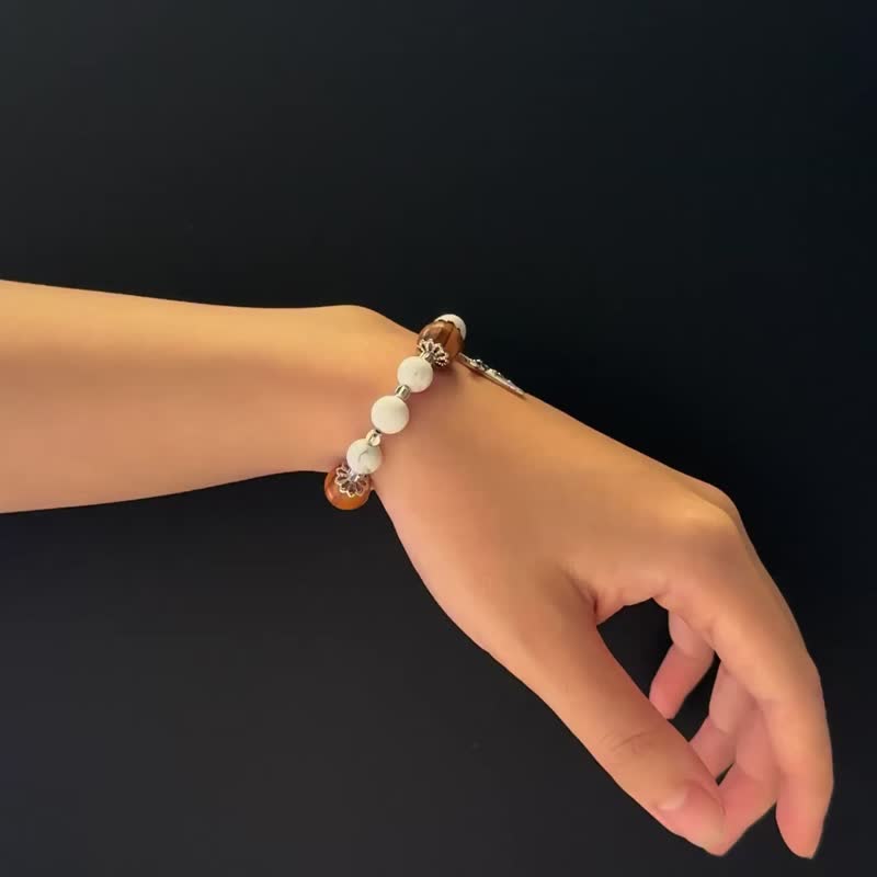 Bracelet Imported 10mm olive wood beads 8mm white turquoise with crucifix cross - Bracelets - Stone White