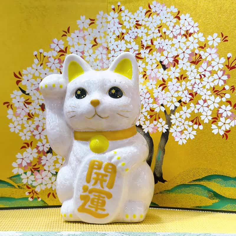 【晶桃迎祥】日本清水燒招財貓 | 花結晶 粉 - 開運 右 - 擺飾/家飾品 - 瓷 粉紅色