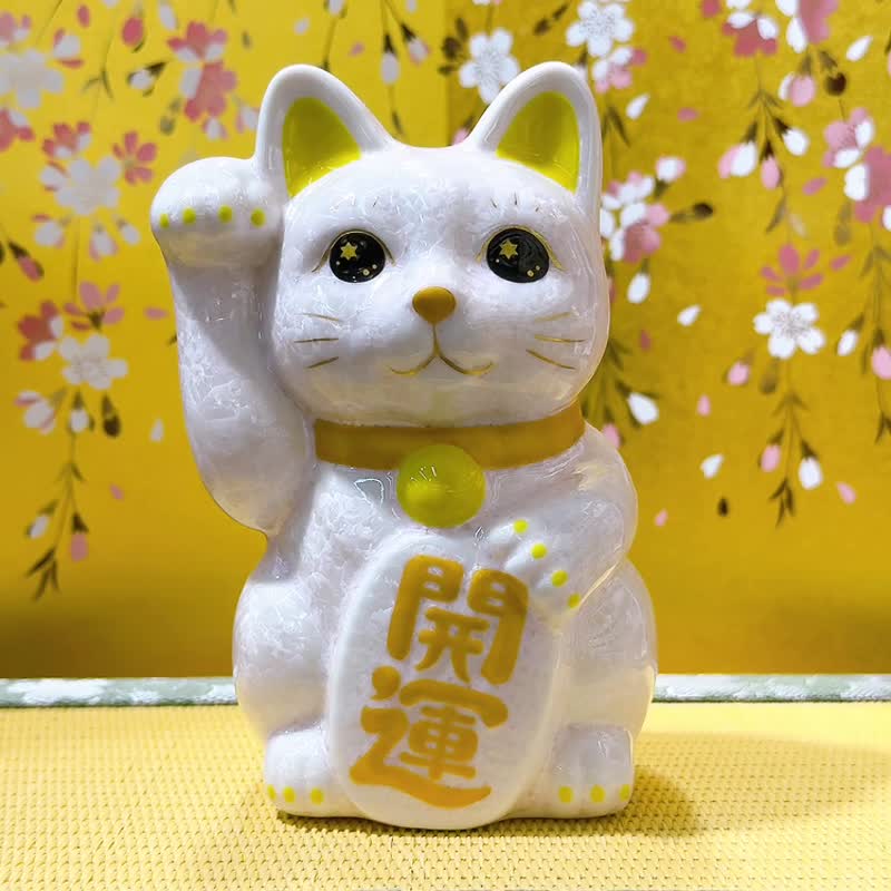 【晶桃迎祥】日本清水燒招財貓 | 花結晶 粉 - 開運 右 - 擺飾/家飾品 - 瓷 粉紅色