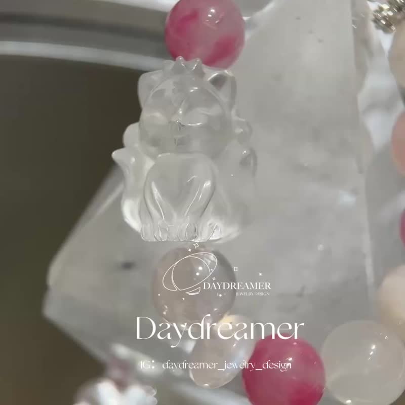 西柚粉果凍粉水晶薔薇輝白水晶公主狐星星雪花幽靈藍月光設計款手 - 手鍊/手環 - 水晶 粉紅色