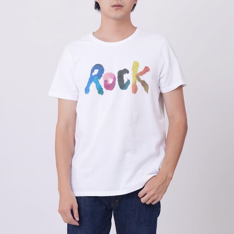 ROCK Summer peach cotton T-shirt _Men - Men's T-Shirts & Tops - Cotton & Hemp White