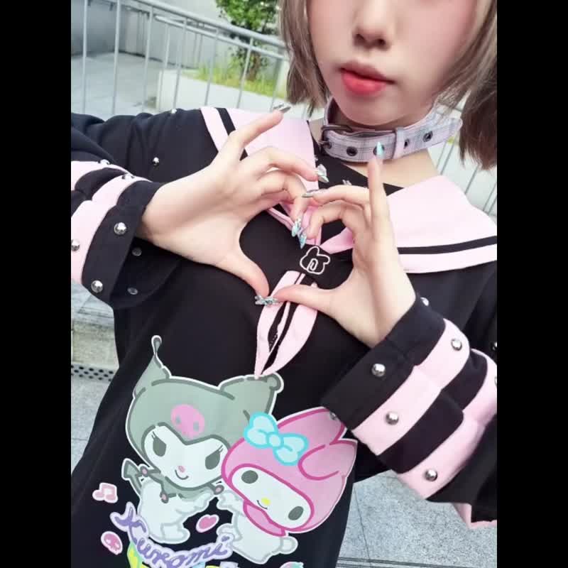 原創三麗鷗SANRIO授權酷洛米美樂蒂友誼筆記兔耳短袖水手服JJ5062 - 女 T 恤 - 棉．麻 橘色