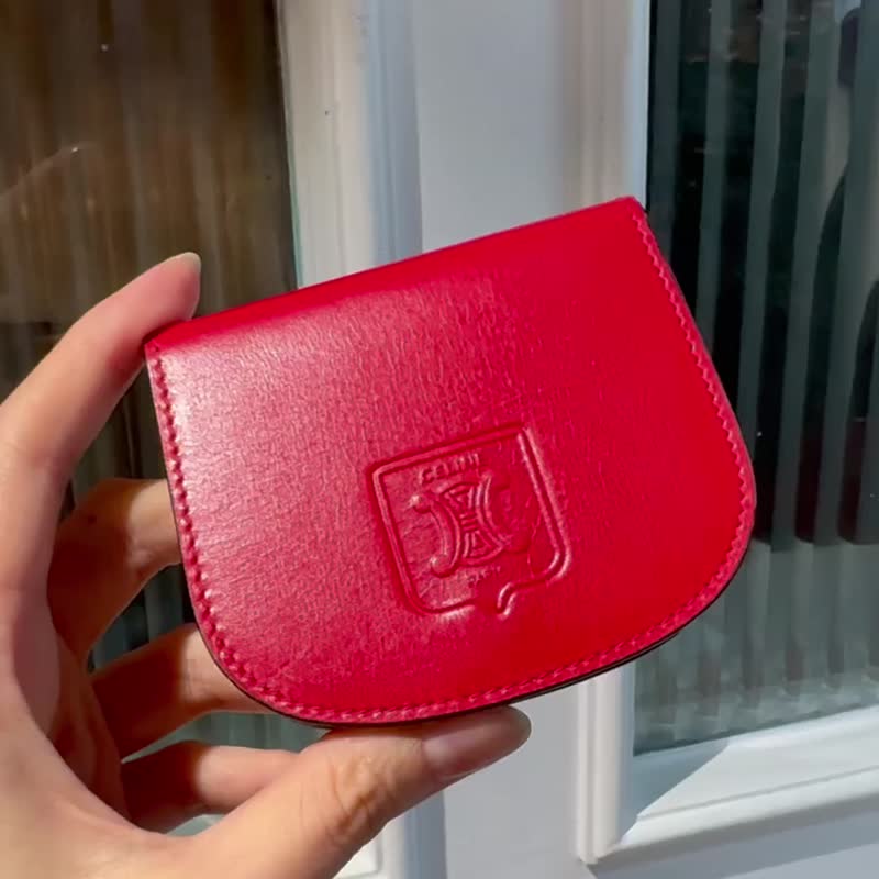 中古正品 Celine 徽章真皮零錢包 首飾收納包 散紙包 硬幣收納 - 零錢包/小錢包 - 真皮 紅色
