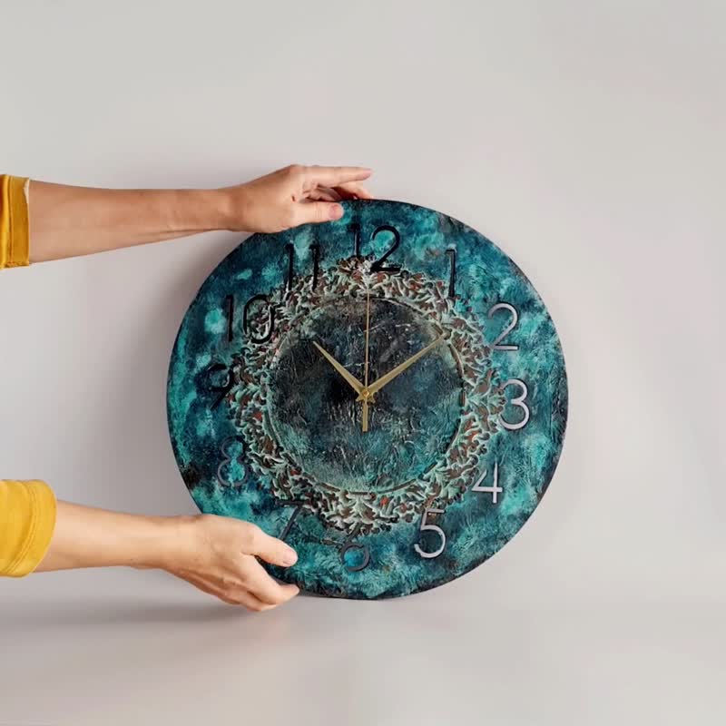 Large wall clock Art wall clock Hand made wall clock Unique wall clock - 時鐘/鬧鐘 - 其他材質 咖啡色