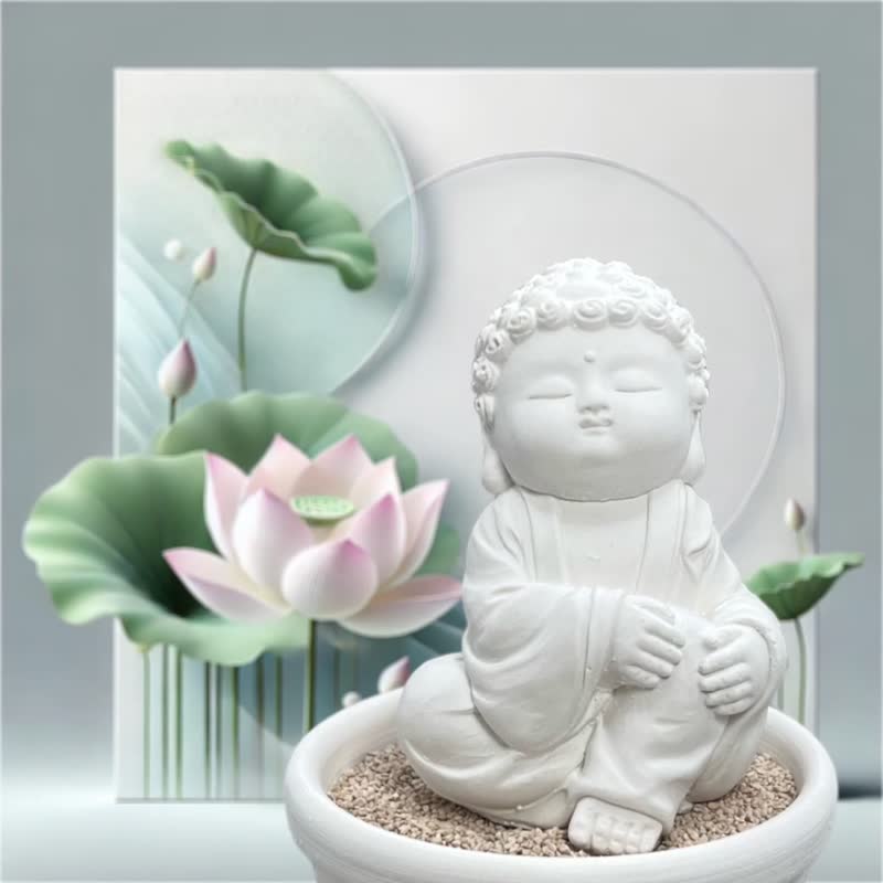 靜謐之美學 淨念吉祥小佛之隨願小盤套組  精緻台灣文創禮品 - 香氛/精油/擴香 - 水泥 白色