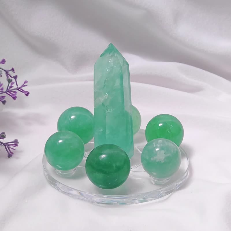 Top Green Stone Wisdom Lucky Rainbow Rainbow Ball Bing One Pillar Optimus Crystal Ball Crystal Pillar Seven Star Array - ของวางตกแต่ง - เครื่องเพชรพลอย สีเขียว