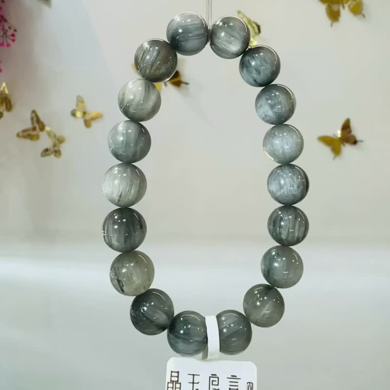 天然滿順髮灰藍兔毛水晶11.5mm38.7g稀有灰兔淨化磁場療癒自我 - 手鍊/手環 - 水晶 多色