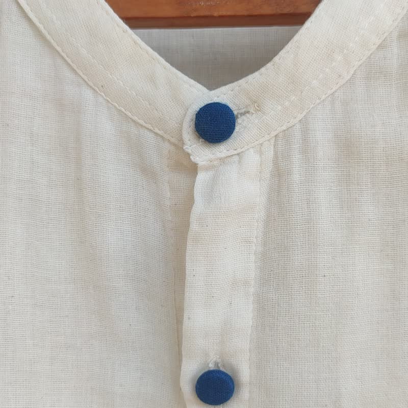 Grace White Top Indigo Button - Women's Tops - Cotton & Hemp Blue