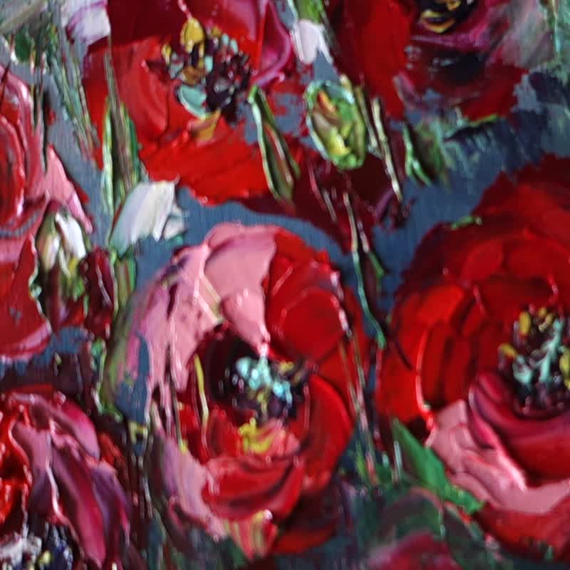 ポピー油絵花オリジナルアートアートワークワイルドフラワー