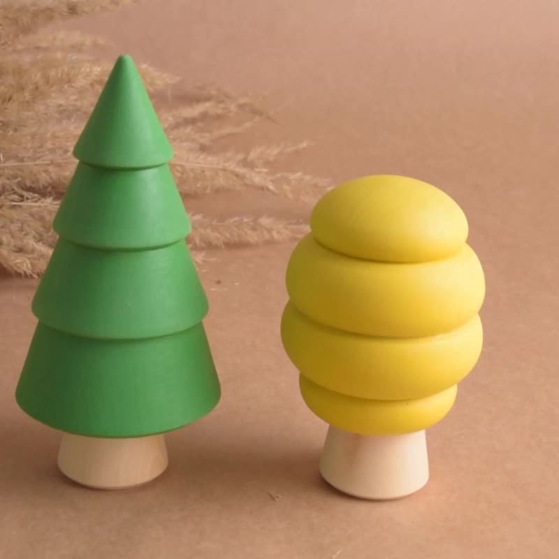 Wooden Trees Toy Set with Peg Dolls Little People Figurines Rainbow Woodland - 寶寶/兒童玩具/玩偶 - 木頭 多色