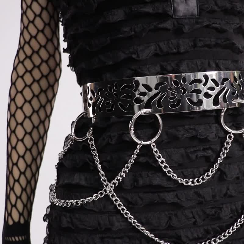 Gothic Philosopher's Garden Silver Metal Belt/Halloween - Belts - Other Materials Black