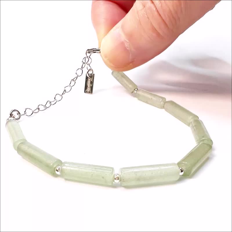 アベンチュリン925シルバークリスタルブレスレット シルバービーズx天然石 メタルドロップ延長チェーン ハッピーストーン ラッキーストーン - ブレスレット - スターリングシルバー グリーン