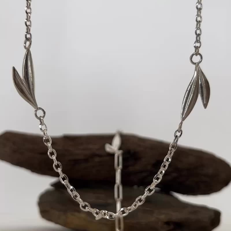 Green Plant Series Double Willow Leaf Necklace/Sterling Silver - สร้อยคอ - เงินแท้ 