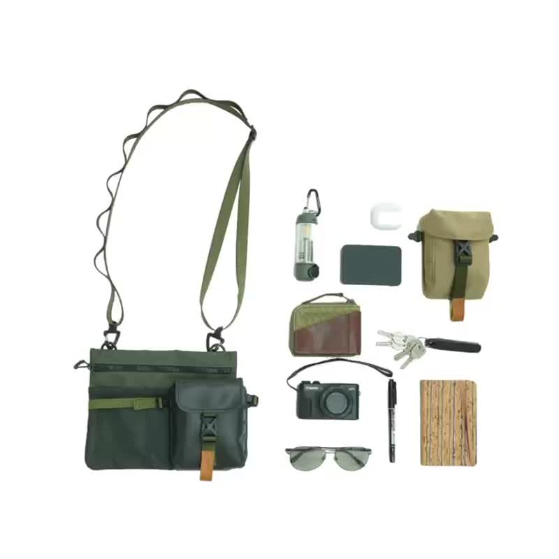 Outdoor Environmental Protection Soot Collection Bag Fire Retardant Fabric Combined Messenger Bag Side Backpack Army Green - กระเป๋าแมสเซนเจอร์ - ไนลอน สีเขียว