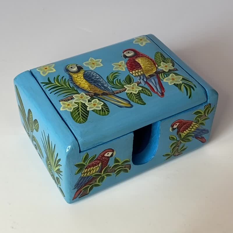 Card Stand Parrot bird, handmade wooden card holder in tropics theme, blue color - 名片架/名片座 - 木頭 藍色