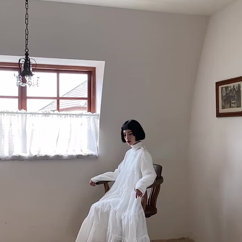 透け感ロマンチックドレス - ワンピース - コットン・麻 ホワイト