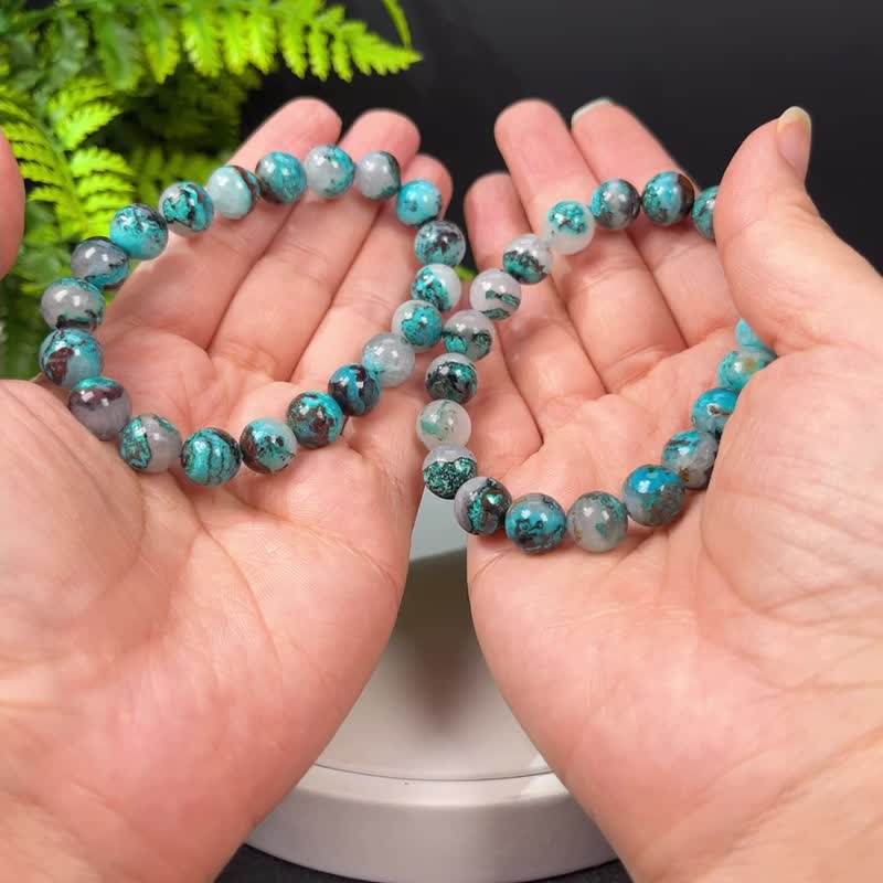 Jade Blue Phoenix Pine Bracelet 10mm Oil Painting Style Silicon Malachite Bracelet Confidence Power Balance Sensitive - สร้อยข้อมือ - เครื่องเพชรพลอย สีน้ำเงิน