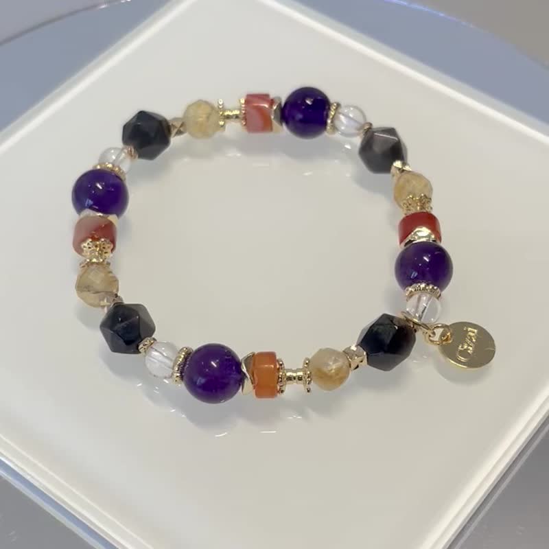 招財防小人 銀曜石 紫水晶 黃水晶 紅瑪瑙 天然水晶手鏈 畢業禮物 - 手鍊/手環 - 水晶 