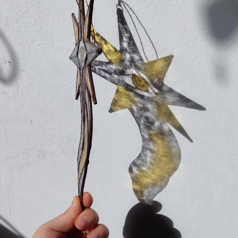 Grey and yellow star, Stained glass ornament, Celestial home decor, Star Art - 壁貼/牆壁裝飾 - 玻璃 多色