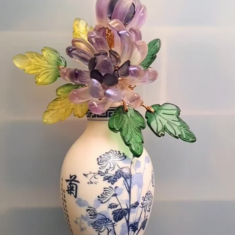 【中國風花瓶-琉璃紫菊】磁鐵 ∕ 冰箱貼 ∕ 擴香瓶 - 香氛/精油/擴香 - 玻璃 紫色