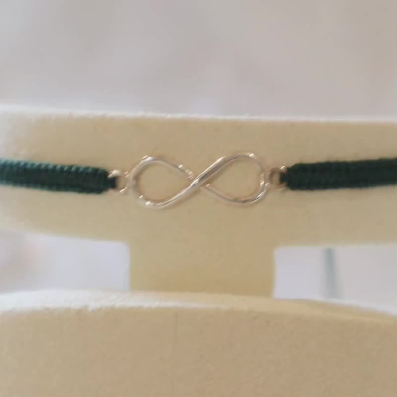 925 sterling silver BFF Infinity - fully hand-woven lucky bracelet. Dark green. Freely adjustable - Bracelets - Sterling Silver Green