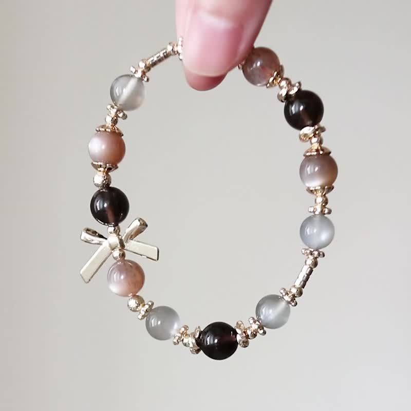 【Precious Milk Bobo】Golden Bone Tea Crystal Silver Moonlight - Bracelets - Crystal Brown