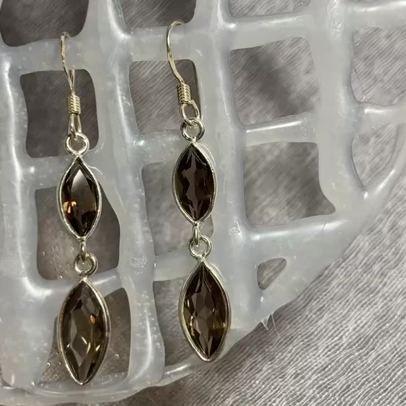天然 茶晶 耳飾 耳環 手工製 925純銀 - 耳環/耳夾/耳骨夾 - 水晶 咖啡色