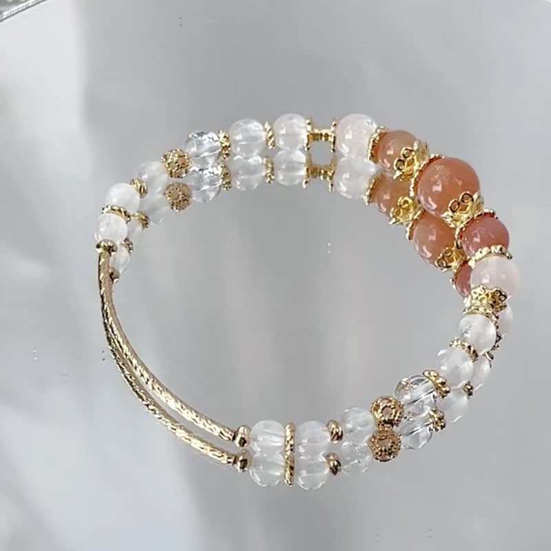 自信人緣 橙月光石 粉晶 月光石 白水晶 天然水晶手鏈 - 手鍊/手環 - 水晶 