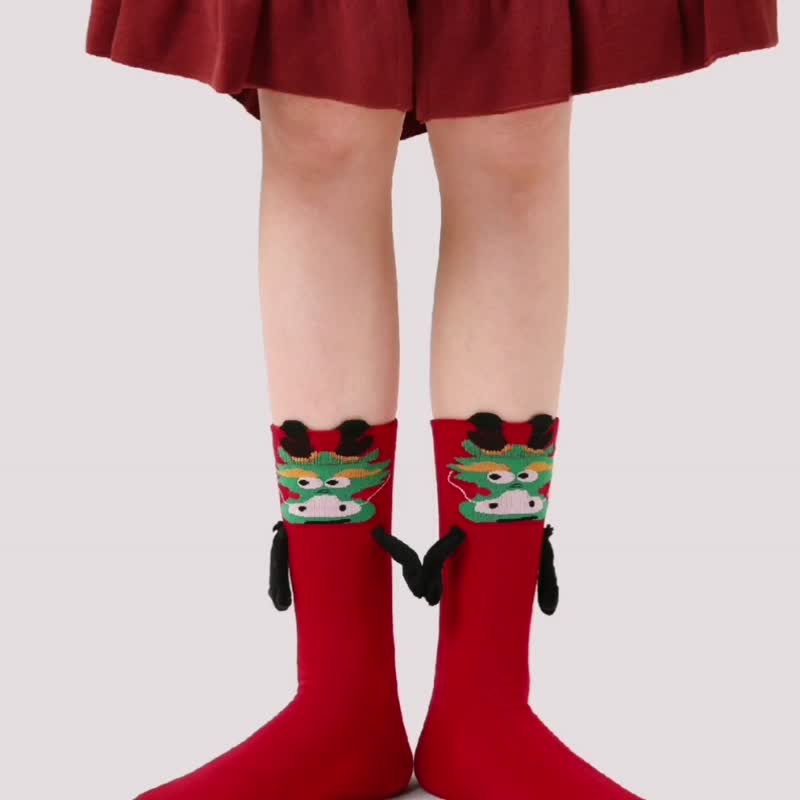 Dragon Year socks three pairs of socks red socks gift box - Socks - Cotton & Hemp 