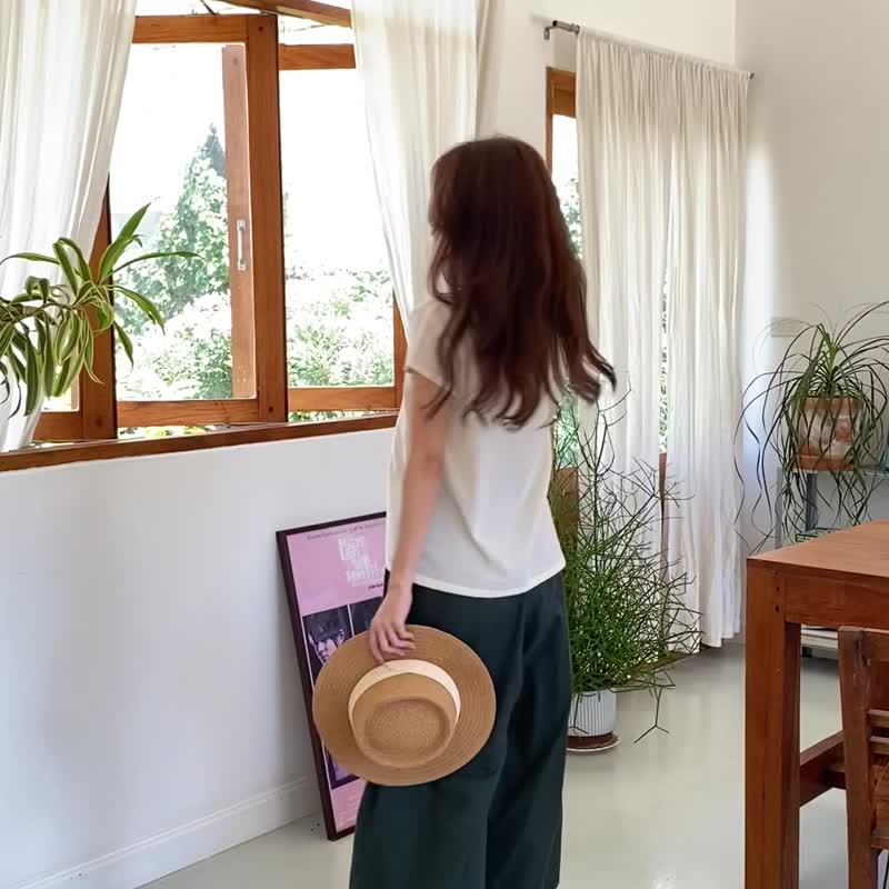 Ivy Blouse V-neck cotton short sleeves - 女上衣/長袖上衣 - 棉．麻 多色
