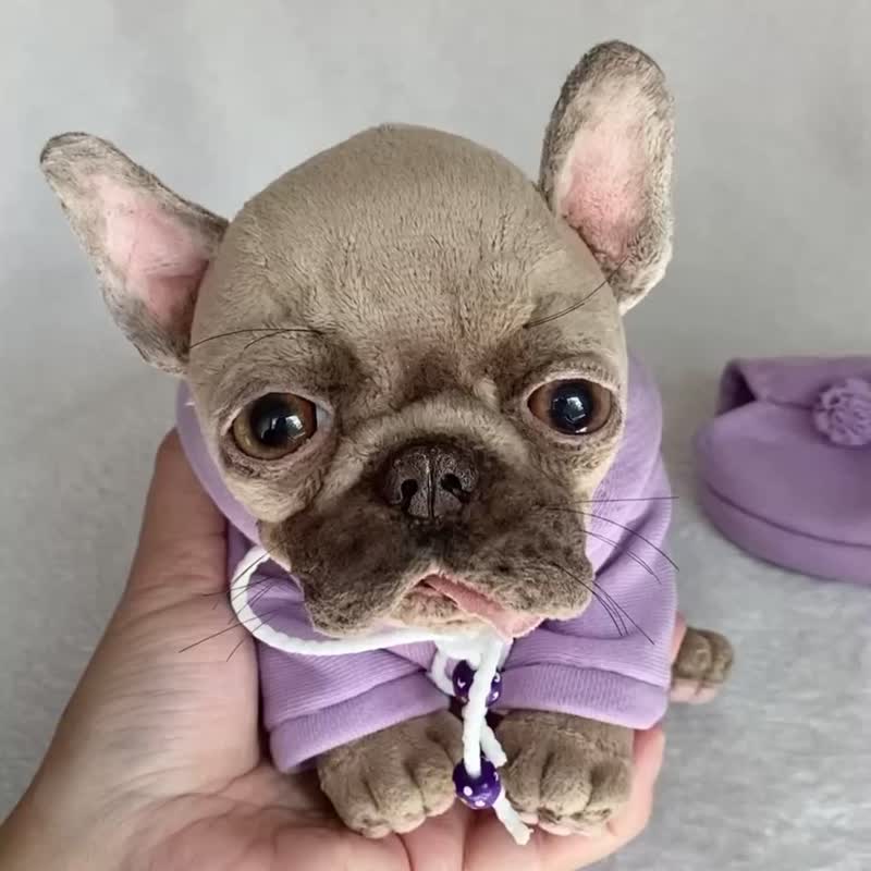 French Bulldog realistic toy baby puppy - ตุ๊กตา - เส้นใยสังเคราะห์ สีนำ้ตาล