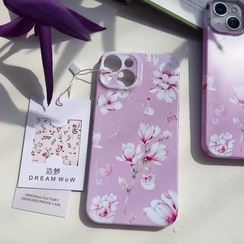 Rouge sample dream-making original mobile phone case hand-painted pink watercolor illustration suitable for iPhone15max - Phone Cases - Other Materials 